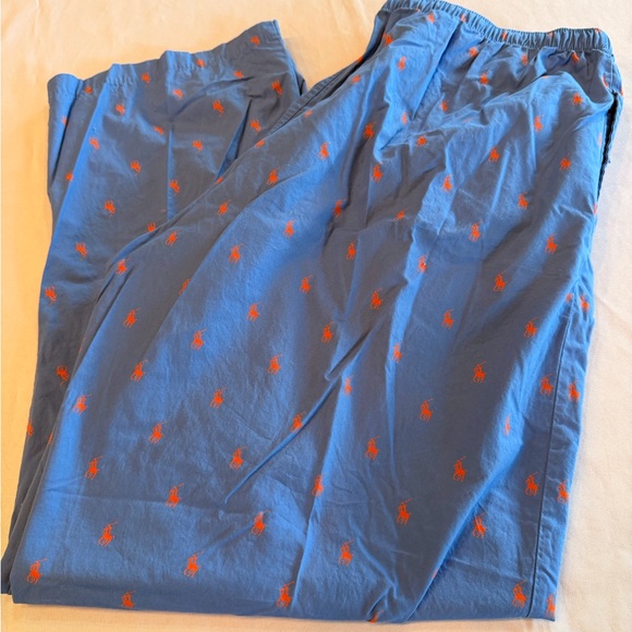Polo by Ralph Lauren Men’s Blue Pajama Pants with Orange Polo Detail Size XL - Picture 2 of 6